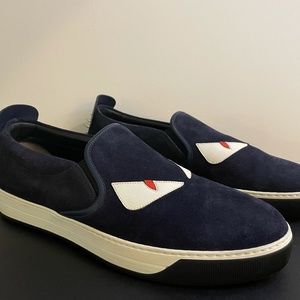 Fendi Monster Slip ons.Navy Blue. Suede. Men Size UK9 (US10)